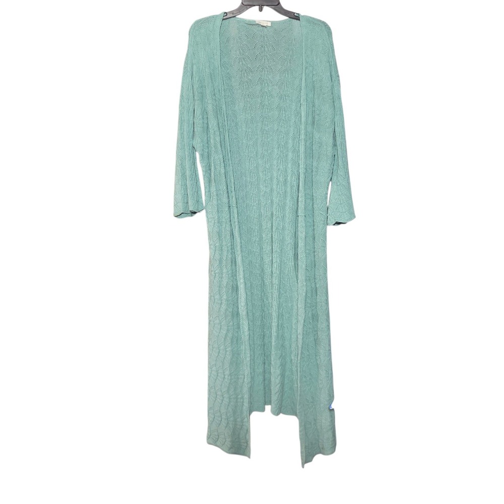 Garnet Hill Large Cardigan Seafoam Green Pointelle Knit Longline Duster Cotton
